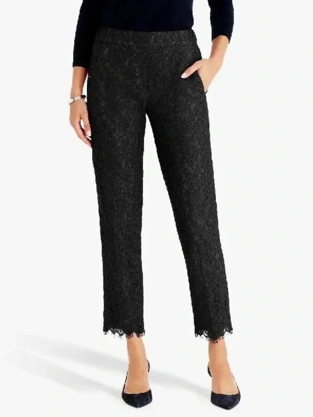 J. Crew | Black Lace Easy Pant Ankle Crop, Size 6